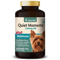 NaturVet Quiet Moments Dog Calming Aid Plus Melatonin, Calming Supplement, Chewable Tablets Time Release, Made in the USA, 30 Count