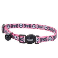 Safe Cat Fashion Adjustable Breakaway Collar 3/8"x 08"-12" Skulls Pink