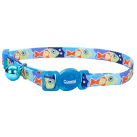 Safe Cat Fashion Adjustable Breakaway Collar 3/8"x 08"-12" Blue Fish
