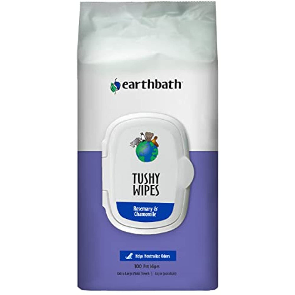 Earthbath Tushy Wipes - Helps Neutralize Oder Between Washes, Cleanses and Soothes, Good for Dogs & Cats - Rosemary & Chamomile, 100 Count