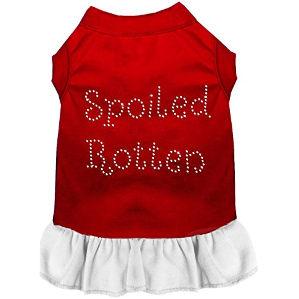 Mirage Pet Products 57-24 XSRDWT White Spoiled Rotten Rhinestone Dress Red with, X-Small
