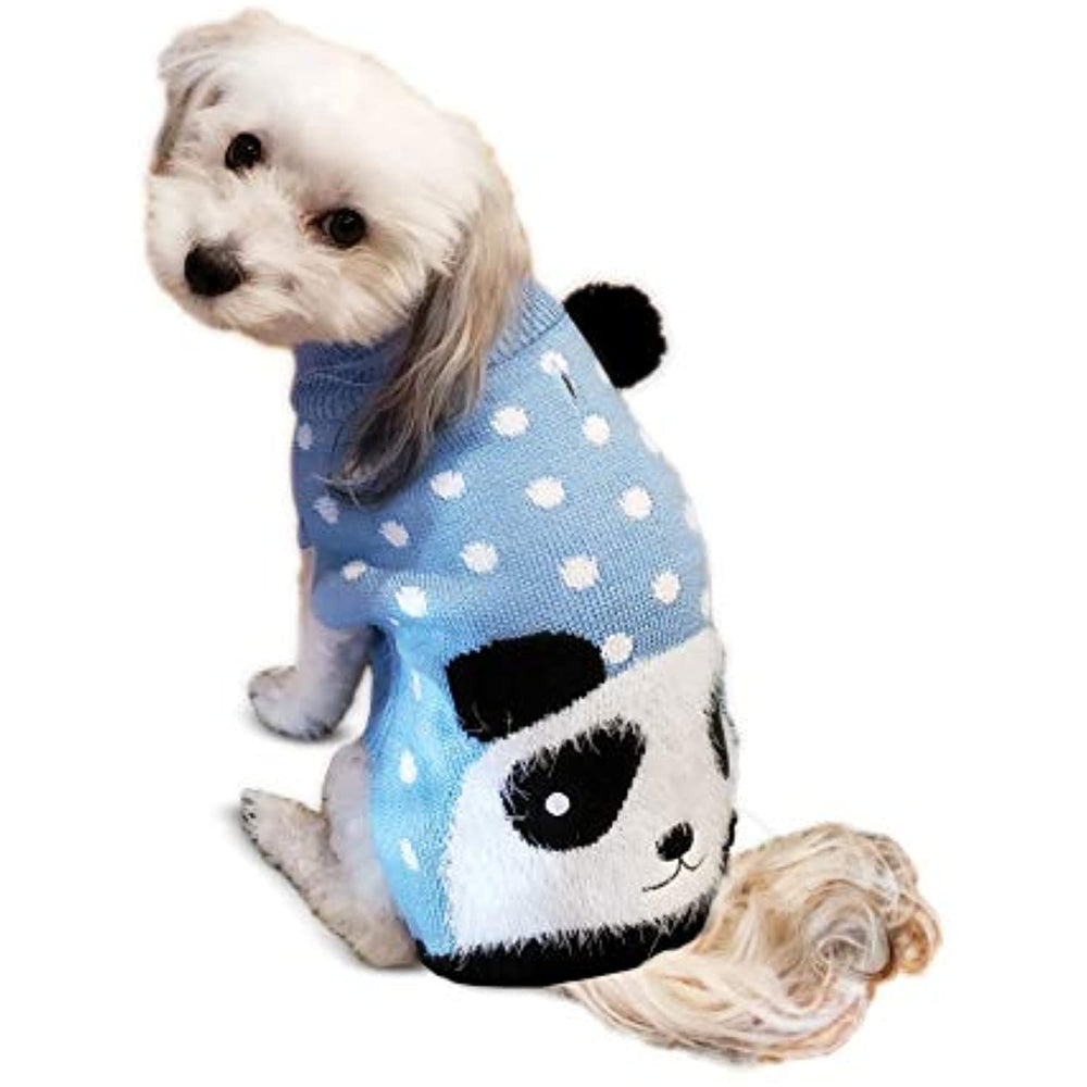 Fashion Pet  Panda Sweater Dog Sweater Blue Medium