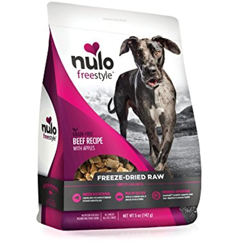 Nulo Freeze Dried Raw Dog Food For All Ages & Breeds: Natural Grain Free Formula With Ganedenbc30 Probiotics - Beef Recipe With Apples - 5 Oz Bag