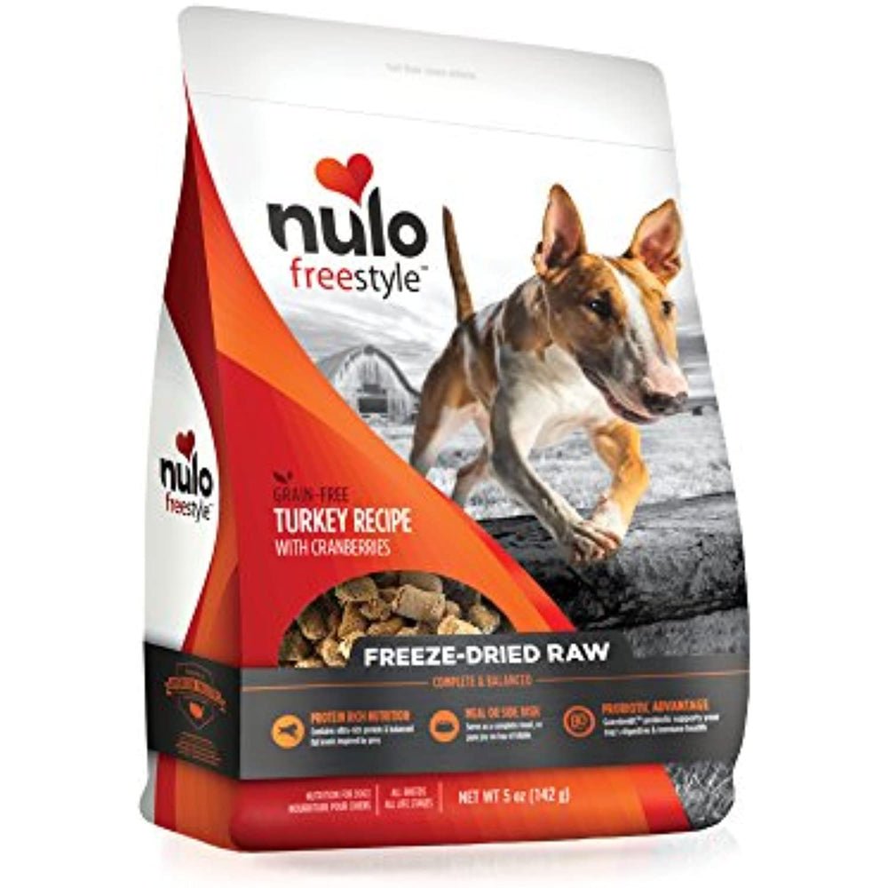 Nulo Freeze Dried Raw Dog Food For All Ages & Breeds: Natural Grain Free Formula With Ganedenbc30 Probiotics For Digestive & Immune Health - Turkey Recipe With Cranberries - 5 Oz Bag