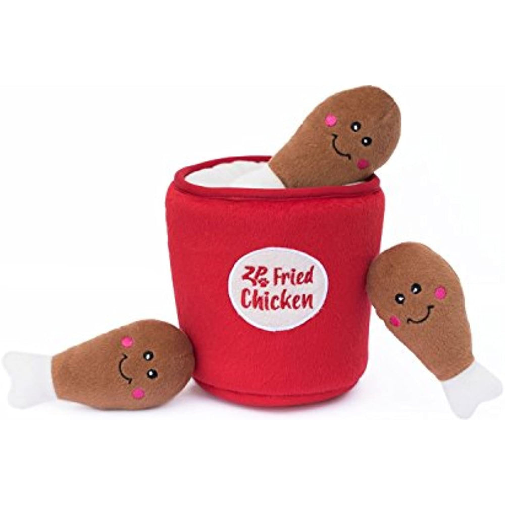 ZippyPaws Food Buddies Burrow Interactive Dog Toys - Hide and Seek Dog Toys and Puppy Toys, Colorful Squeaky Dog Toys, and Plush Dog Puzzles, Bucket of Chicken