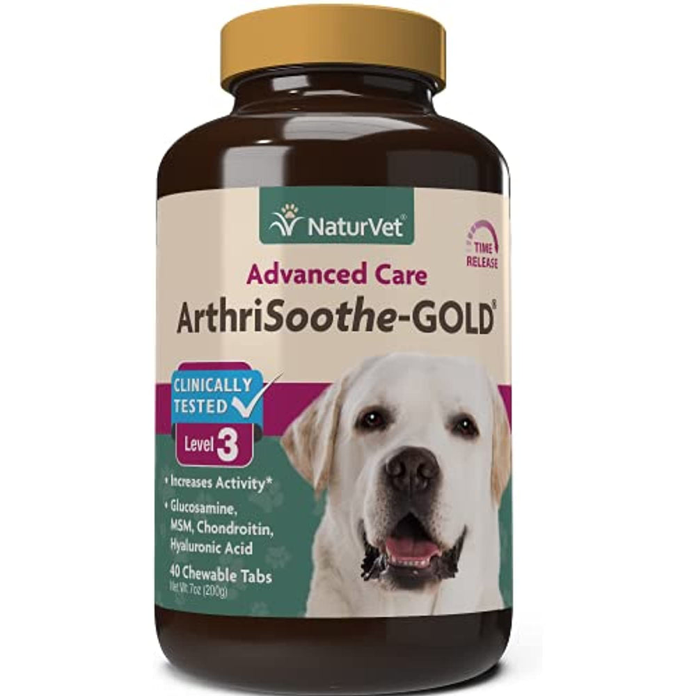 NaturVet ArthriSoothe-Gold Level 3, MSM and Glucosamine for Dogs and Cats, Advanced Joint Care Support Supplement with Chondroitin and Omega 3, Clinically Tested, Chewable Tablets, Made in The USA
