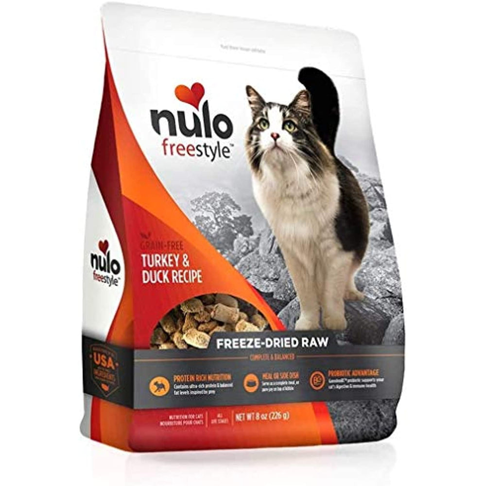 Nulo Freestyle Freeze-Dried Raw Cat Food, Turkey and Duck, 8 oz - Grain Free Cat Food with Probiotics, Ultra-Rich Protein to Support Digestive and Immune Health - Premium Pet Food Topper, Orange