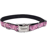Coastal - Ribbon - Adjustable Dog Collar with Metal Buckle, Pink Paisley, 1" x 18"-26"