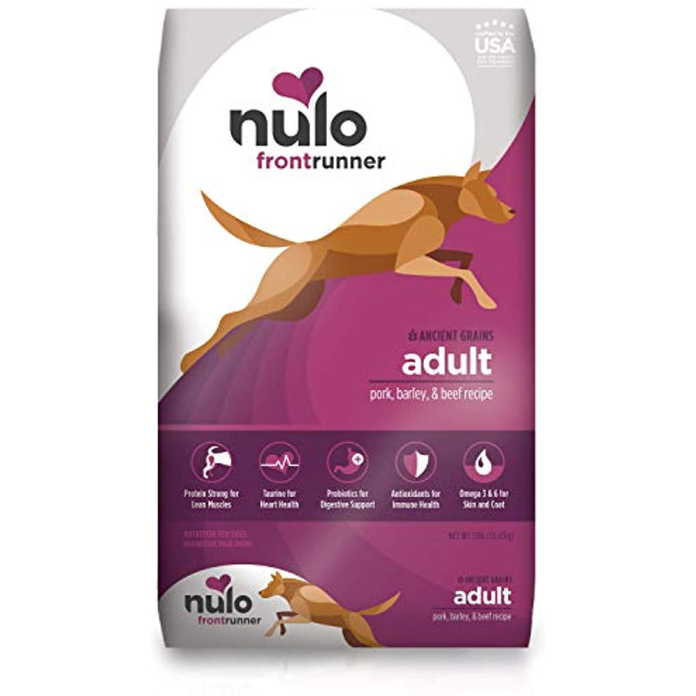 Nulo Frontrunner Dry Dog Food for Adult Dogs - Grain Inclusive Recipe with Pork, Barley, & Beef - All Natural Pet Foods with High Taurine Levels