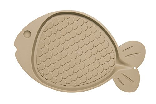 Loving Pets Bella Spill-Proof Fish-Shaped Mat for Cats,Tan