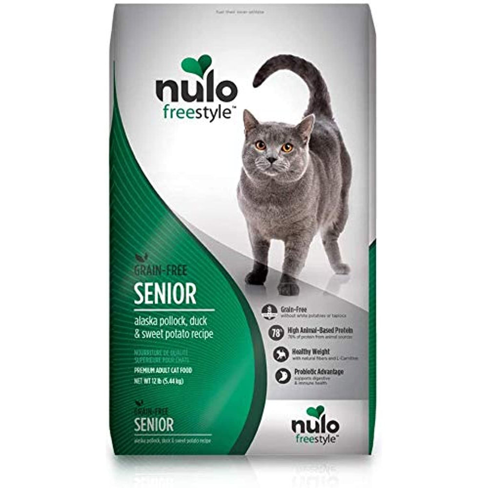 Nulo Senior Freestyle Dry Cat Food: All Natural Ingredient Diet For Digestive & Immune Health - Allergy Sensitive Non Gmo (Alaska Pollock, Duck/Sweet Potato Recipe - 12 Lb Bag)