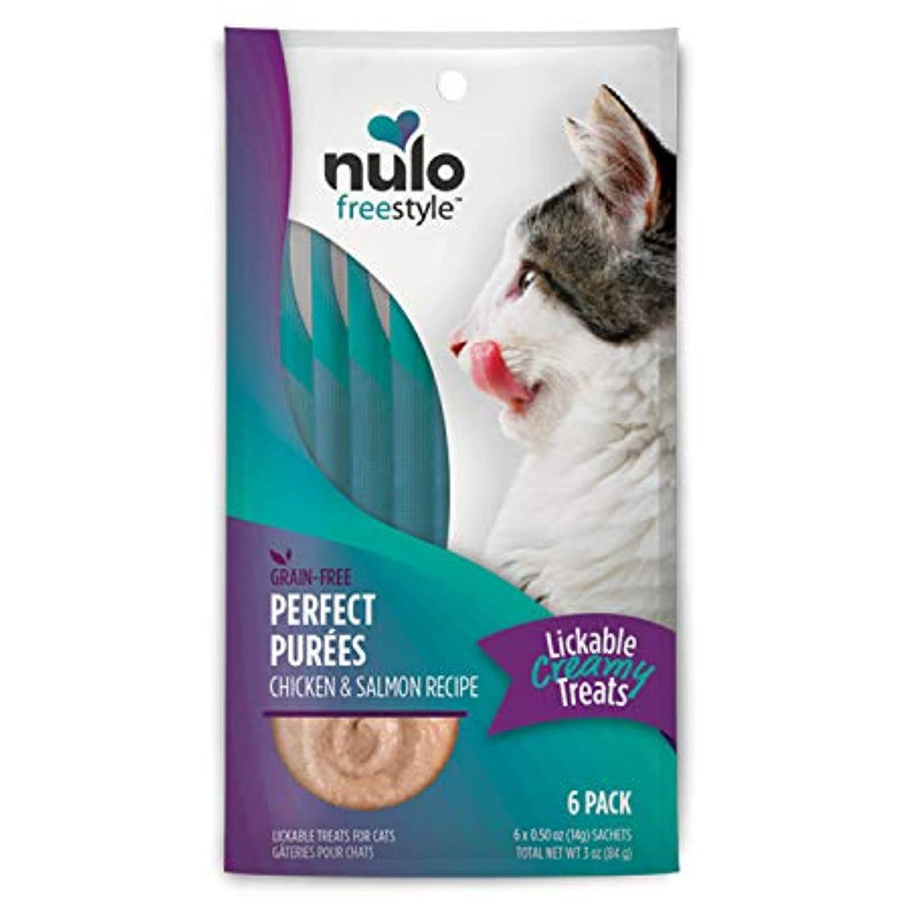 Nulo Freestyle Perfect Purees - Chicken & Salmon Recipe - Cat Food, Pack of 6 - Premium Cat Treats, 0.50 oz. Pouches - Meal Topper for Felines - High Moisture Content and No Preservatives