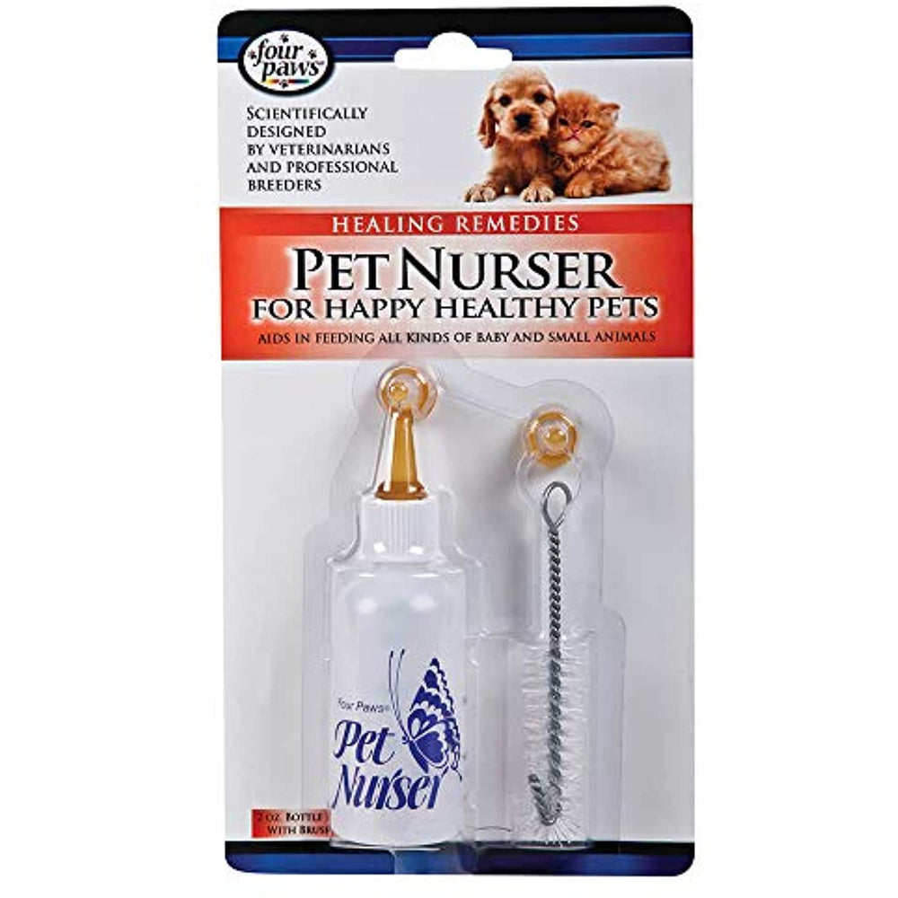 Four Paws Healing Remedies Pet Nurser Bottle Kit for Dogs & Cats with Cleaning Brush, 2 oz.