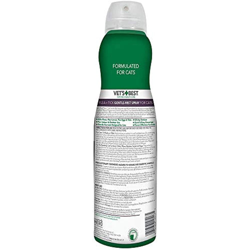 Vet's Best Flea and Tick Gentle-Mist Spray for Cats | Flea and Tick Spray with Certified Natural Oils | Gentle-Mist Spray for Easy Application and Control | 6.3 Ounces