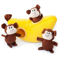 ZippyPaws - Zoo Friends Burrow, Interactive Squeaky Hide and Seek Plush Dog Toy - Monkey �n Banana