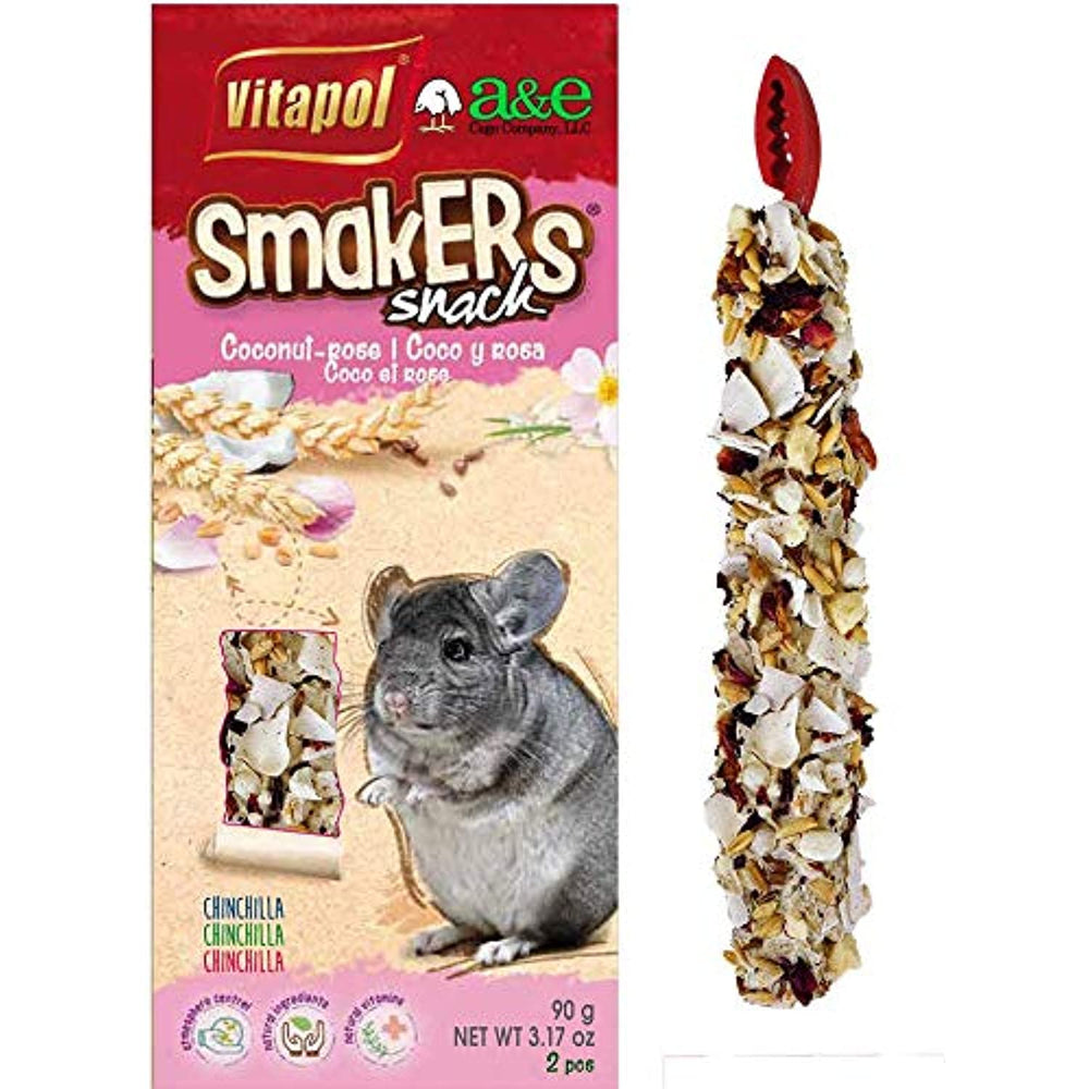 A&E Cage Co. Smakers Treat Sticks, Chinchilla, Twin Pack, Coconut and Rose Petal