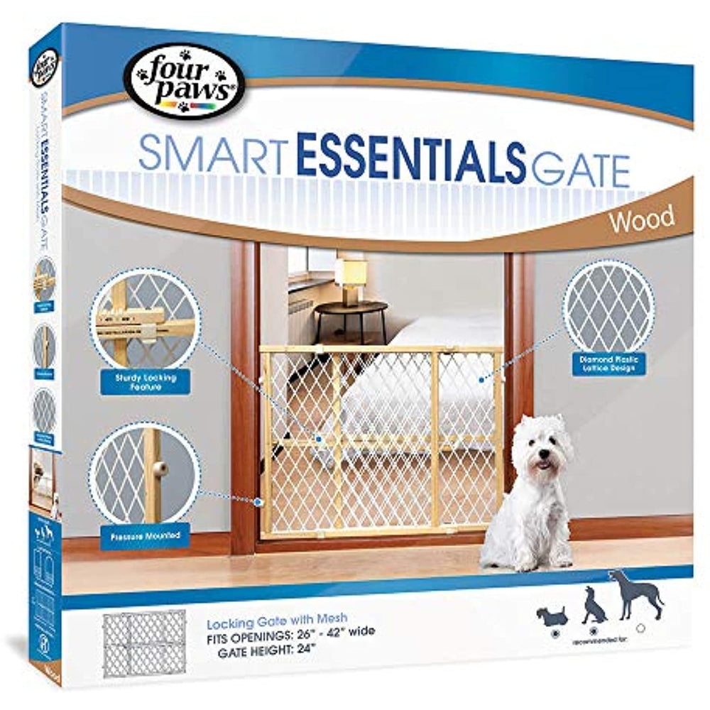 Four Paws Wood Frame Dog Gate With Plastic Mesh, 26-42