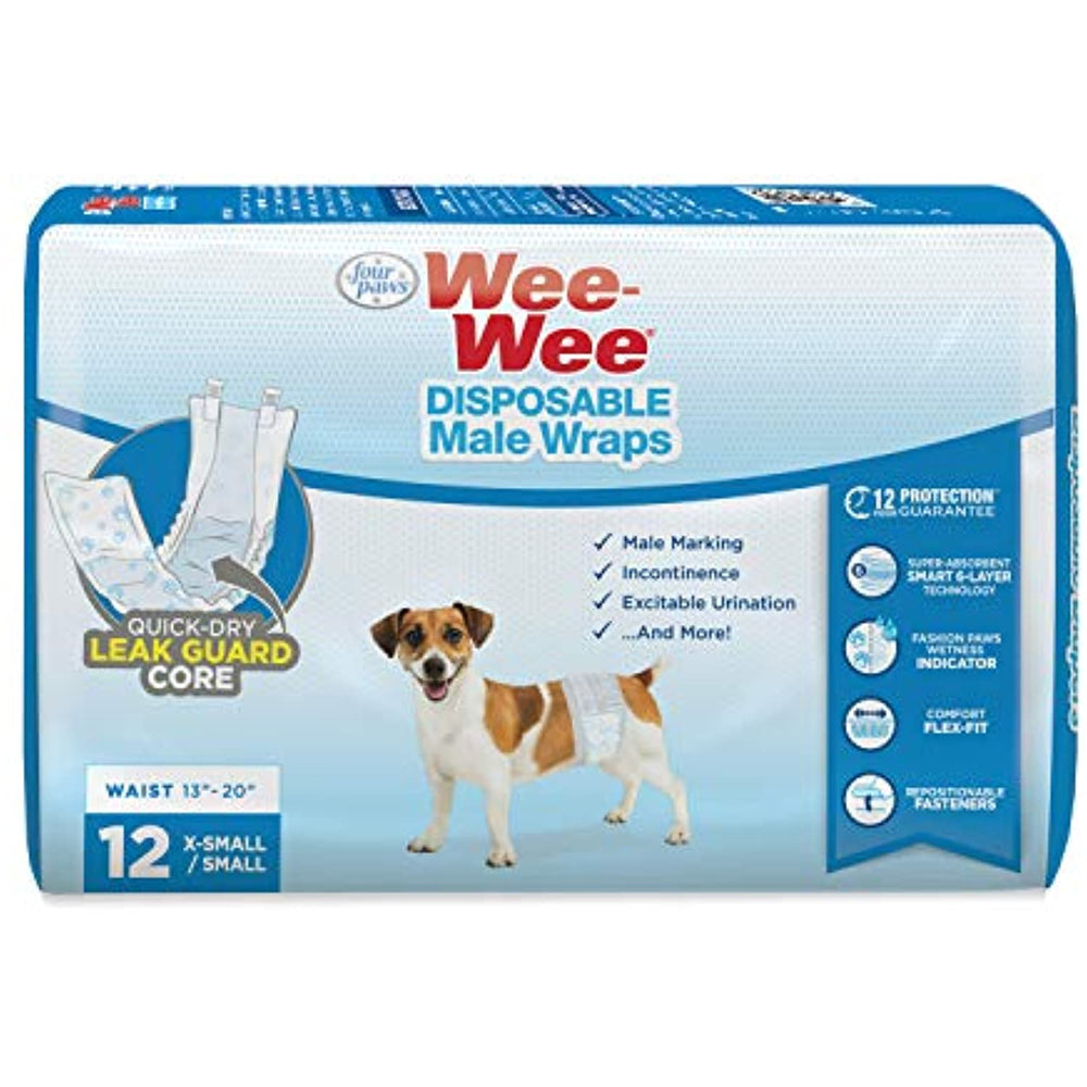 Four Paws Wee-Wee Disposable Male Dog Wraps 12 Count X-Small / Small