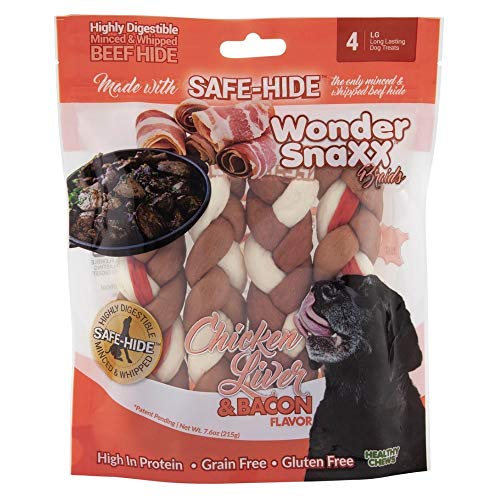 Healthy Chews Wonder SnaXX Braids Dog Treats, Chicken & Liver Flavor, Made with Safe-Hide, Large, Pack of 4