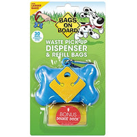 Bags on Board Dog Waste Bag Bone Dispenser with 30 Refill Bags, Blue Bags