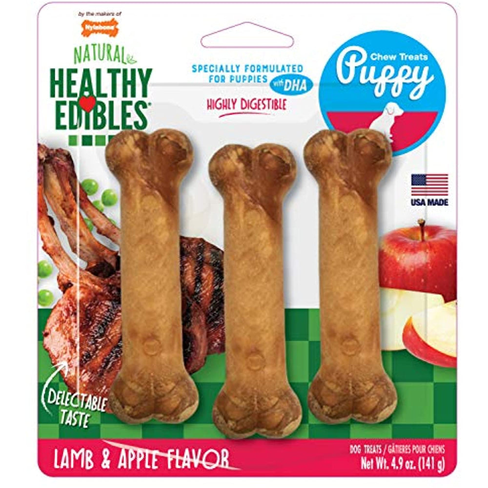 Nylabone Healthy Edibles Puppy Chew Treats, Lamb & Apple, Regular, 3 Count, Small/Regular - Up to 25 lbs. (N502VPP)