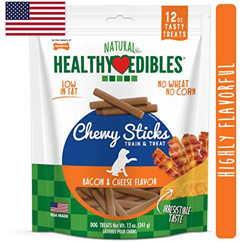 Nylabone Healthy Edibles Chewy Dog Treat Sticks Bacon & Cheese 12 oz.