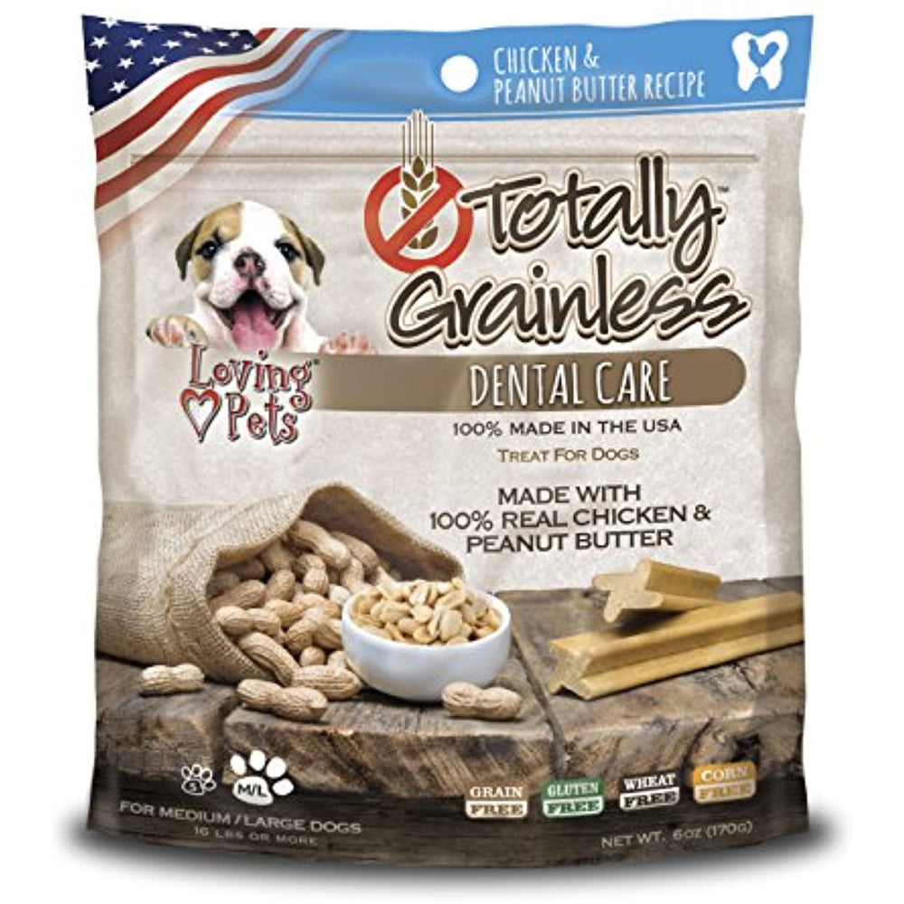 Loving Pets Totally Grainless Chicken & Peanut Butter Recipe Dental Care For Medium/Large Dogs (1 Pack), 6 Oz