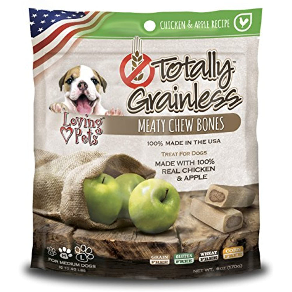 Loving Pets Totally Grainless Chicken And Apple Recipe Meaty Chew Bones For Medium Dogs (1 Pack), 6 Oz