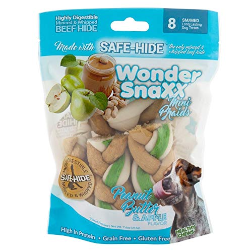Healthy Chews Wonder SnaXX Braids Dog Treats, Peanut Butter & Apple Flavor, Made with Whipped Safe-Hide, Small/Medium, Pack of 8