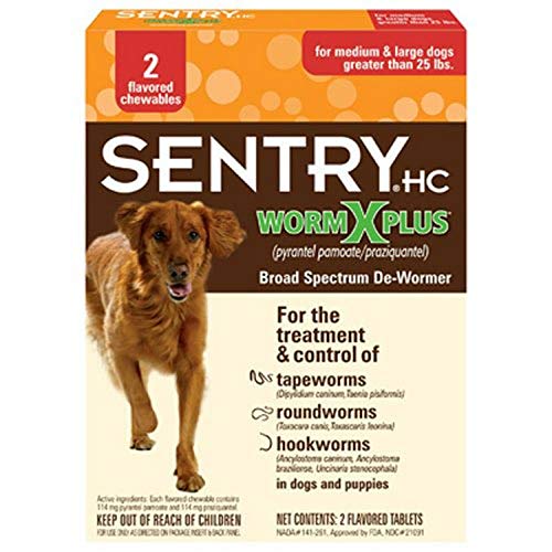 SENTRY HC 7 Way De-Wormer for Medium & Large Dogs, 2 Count