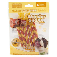 Healthy Chews Wonder SnaXX Twists Dog Treats, Cheese & Bacon Flavor, Made with Whipped Safe-Hide, Small, Pack of 6