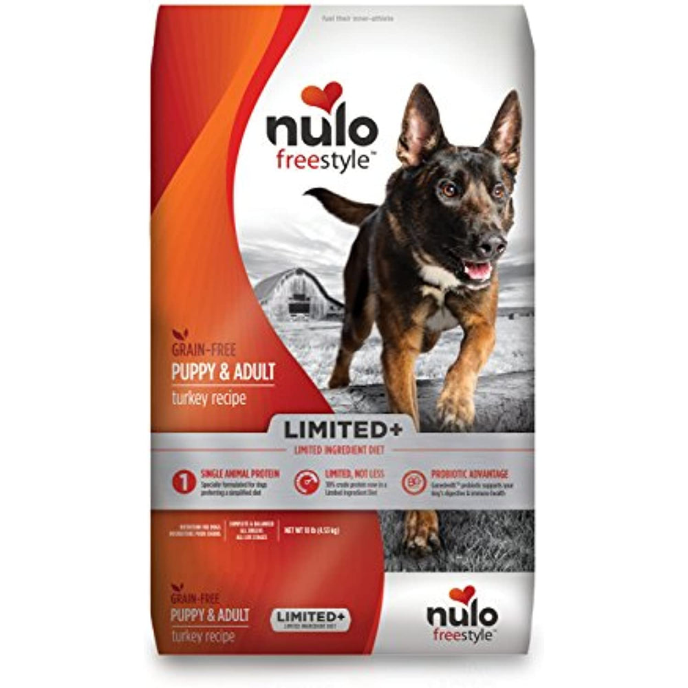 Nulo All Natural Dog Food: Freestyle Limited Plus Grain Free Puppy & Adult Dry Dog Food - Limited Ingredient Diet for Digestive & Immune Health - Allergy Sensitive Non GMO Turkey Recipe - 10 lb Bag