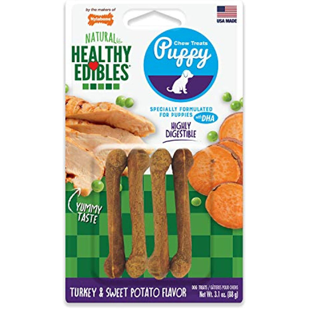 Nylabone Healthy Edibles Puppy Chew Treats, Turkey & Sweet Potato, Petite, 4 Count