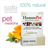 
              HomeoPet DOGGY DENTAL - 100% Natural Pet Medicine. For healthy teeth, gums and breath. Plaque build-up, tartar & bad breath. No brushing required. Dogs of all ages. 15ml/up to 90 doses per bottle
            