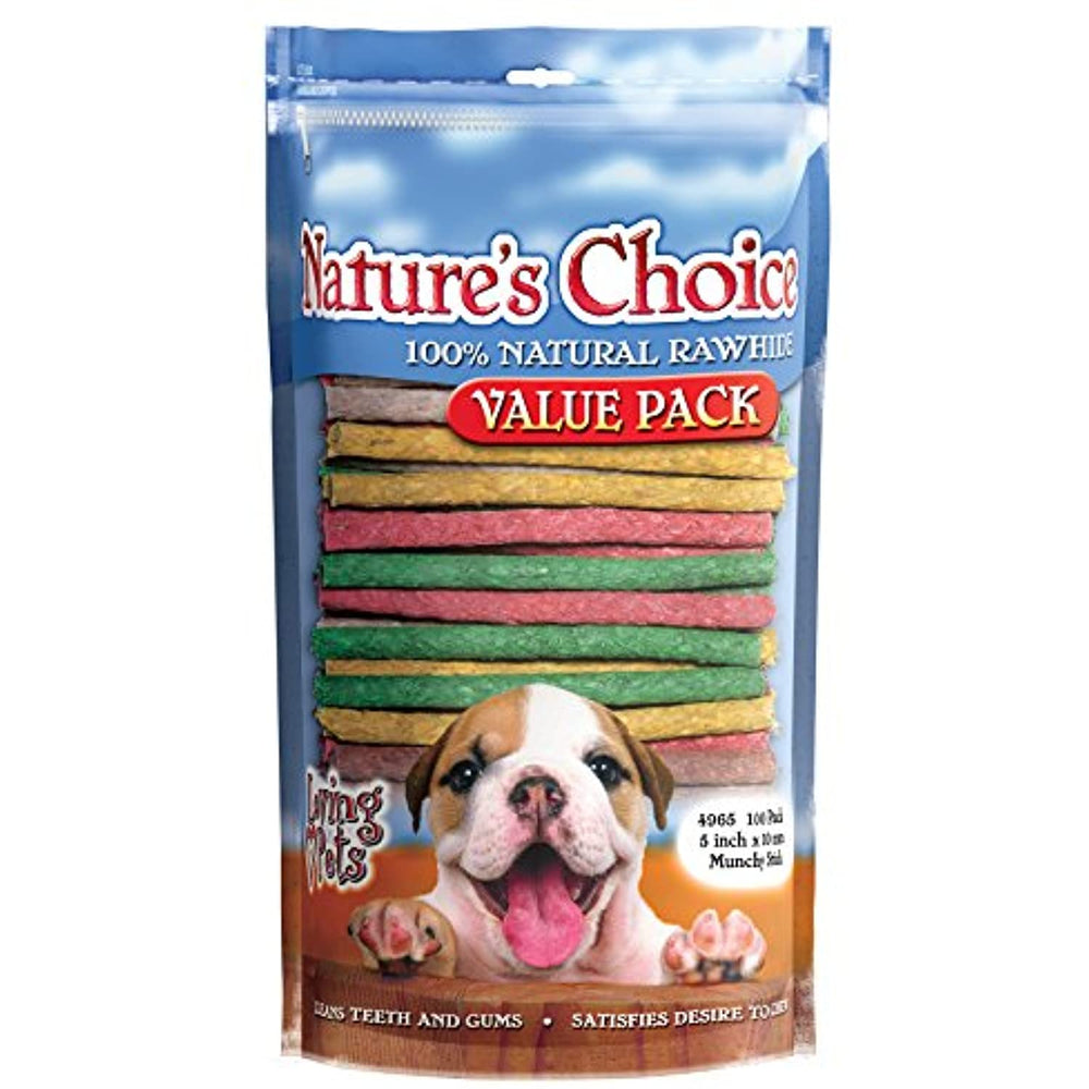 Loving Pets Nature's Choice 100-Percent All Natural 5 inch Rawhide Munchy Stick Dog Treats, 100/Pack (Assorted Colors