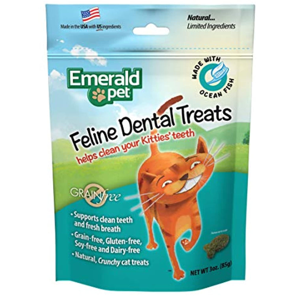 Emerald Pet Feline Dental Crunchy Natural Grain Free Cat Treats, Made in USA, 3 oz, Model: 00404-CO