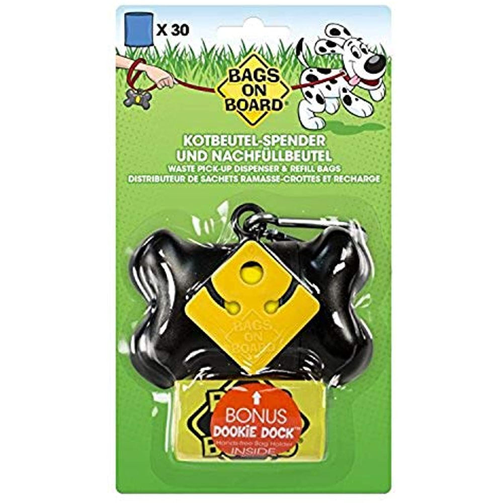 Bags on Board Dog Poop Bags Dispenser with 30 Refill Bags | Bone Design Attaches to Most Leashes