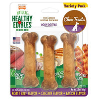 Nylabone Healthy Edibles All Natural Long Lasting Chew Treats Variety Pack, Roast Beef & Chicken & Bacon Petite 3 count, Brown (491151)
