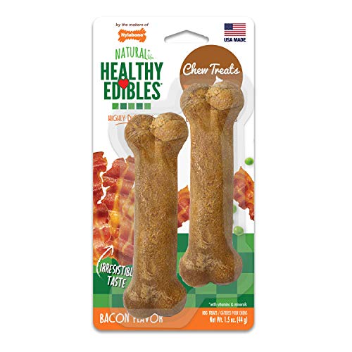 Nylabone Healthy Edibles All-Natural Long Lasting Bacon Chew Treats 2 count Petite - Up to 15 lbs. (NEB101TPP)