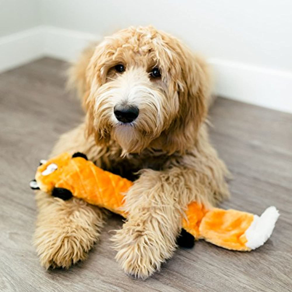 ZippyPaws - Jigglerz Tough No Stuffing Squeaky Plush Dog Toy with Crinkle Head and Tail - Fox