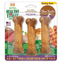 Nylabone Healthy Edibles Natural Long Lasting Dog Chew Treats Roast Beef & Chicken & Bacon Regular 3 Count