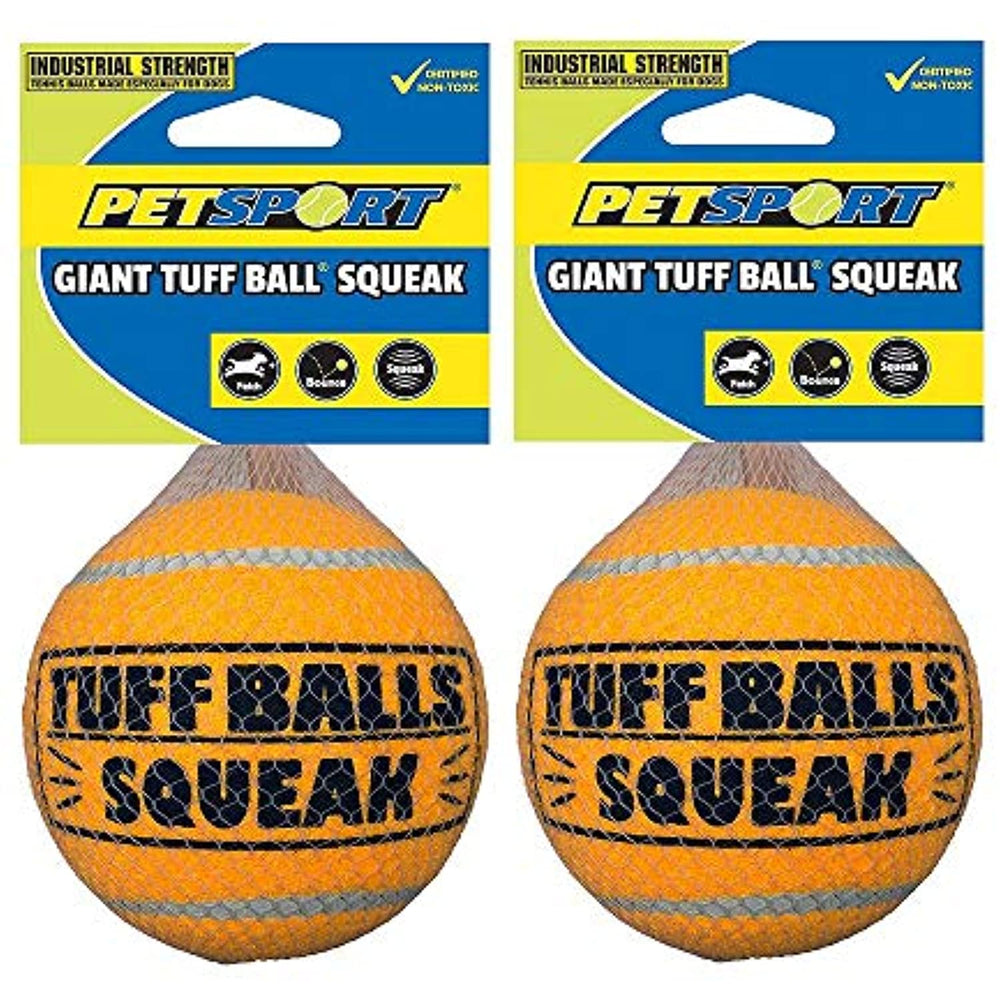 PetSport 2 Pack of Large Tuff Ball Squeak Dog Toys, 4 Inch, Durable Tennis Balls for Dogs