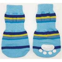 Fashion Pet Lookin Good Striped Slipper Socks for Dogs, Medium, Blue