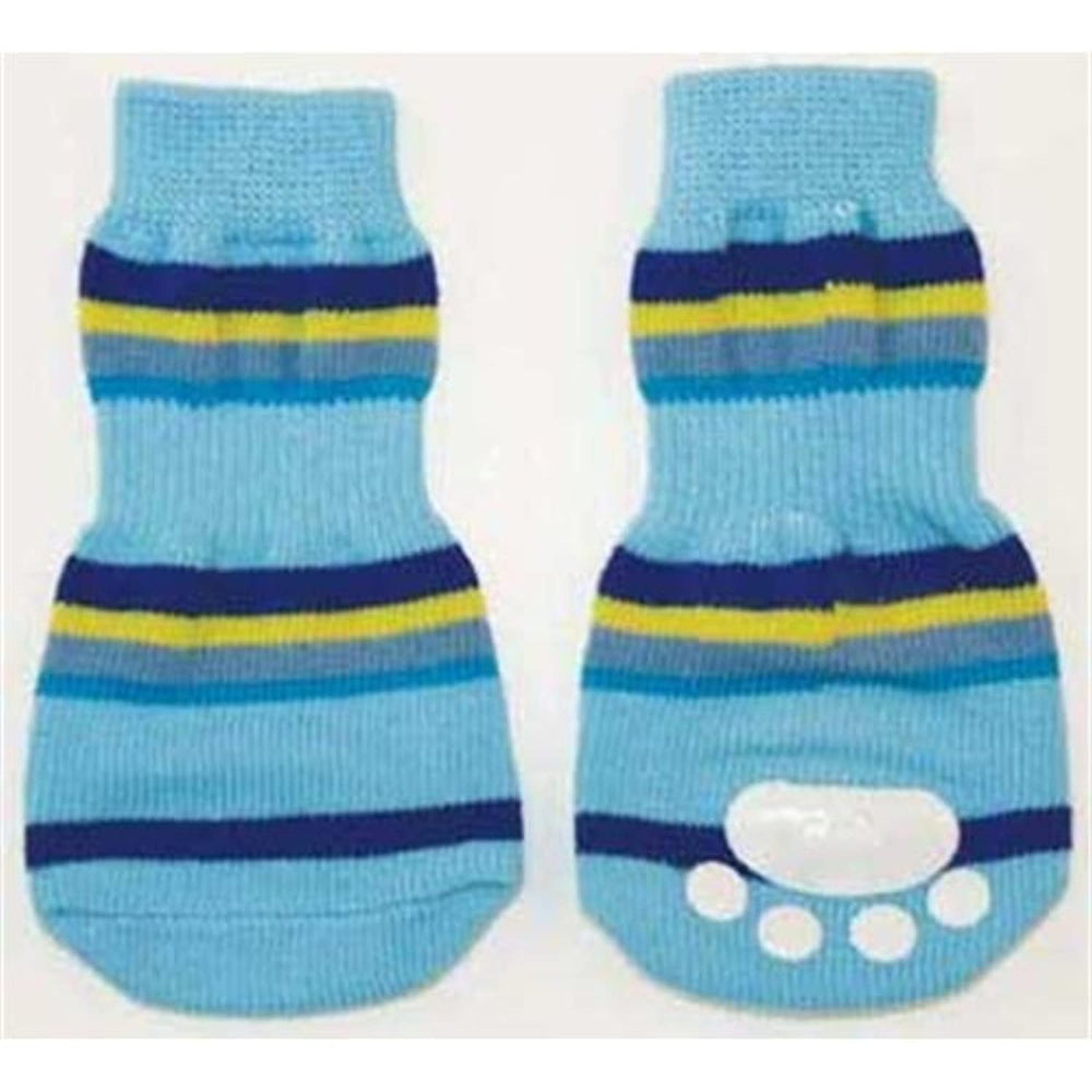 Fashion Pet Lookin Good Striped Slipper Socks for Dogs, Medium, Blue
