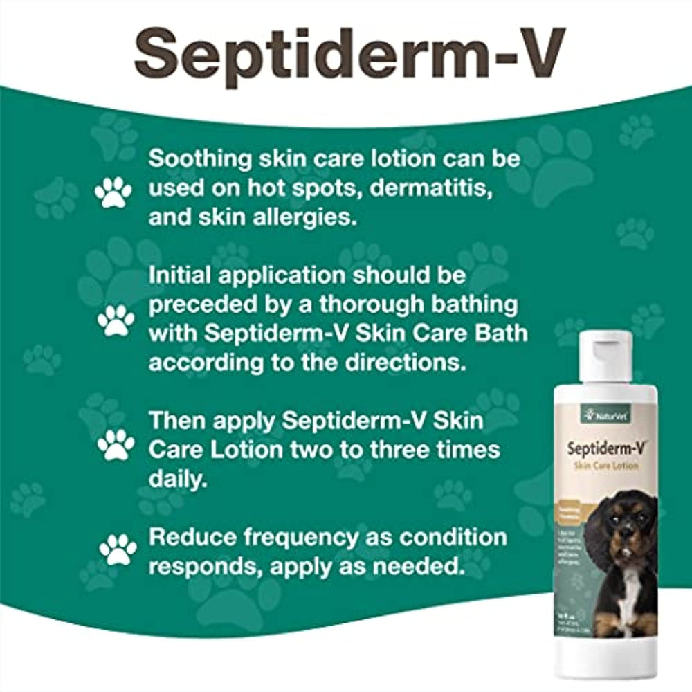 NaturVet Septiderm-V Skin Care Lotion for Dogs & Cats – Pet Health Supplement for Dermatitis, Dog Skin Allergies, Itching, Hot Spots, Cat Rashes – Pet Lotion, Grooming Aid – 16 Oz.