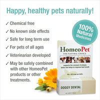 
              HomeoPet DOGGY DENTAL - 100% Natural Pet Medicine. For healthy teeth, gums and breath. Plaque build-up, tartar & bad breath. No brushing required. Dogs of all ages. 15ml/up to 90 doses per bottle
            