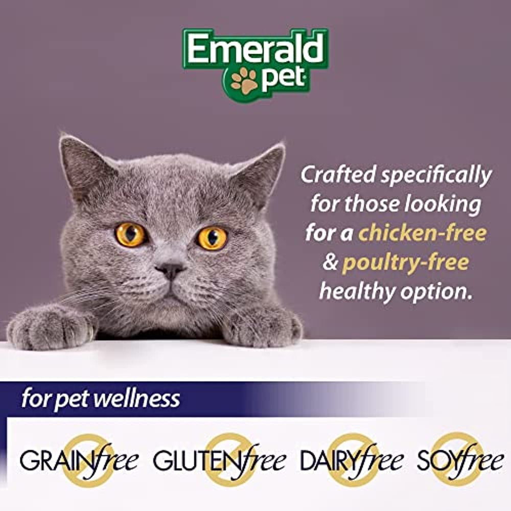 Emerald Pet Wholly Fish! Chicken-Free Feline Treats, Salmon Recipe — Tasty and Crunchy Salmon Cat Treats with Real Salmon — Chicken-Free, Grain Free, Natural Cat Treats — Made in USA, 3 oz
