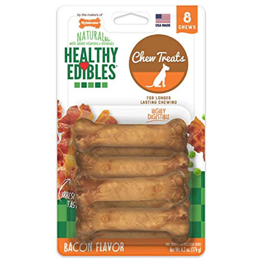 Nylabone Healthy Edibles All-Natural Long Lasting Bacon Flavor Chew Treats 8 count Petite - Up to 15 lbs.