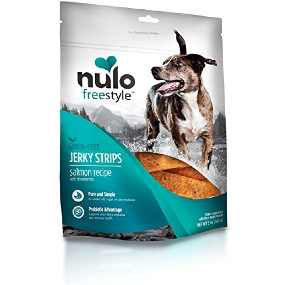 Nulo Freestyle Jerky Dog Treats: Healthy Grain Free Dog Treat - Natural Dog Treats for Training or Reward - Salmon with Strawberries Recipe - 5 oz Bag