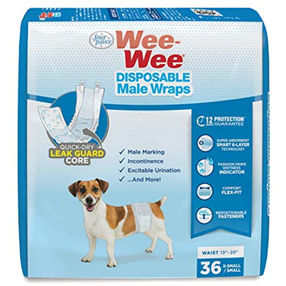 Four Paws Wee-Wee Disposable Male Dog Wraps 36 Count X-Small/Small
